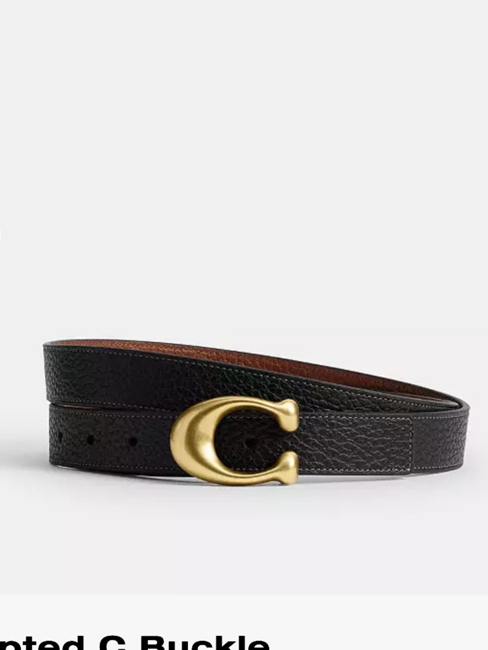 Coach L Black and Brown Leather Belt with Gold C-Shape Buckle
